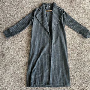 Gray pinstripe long trench style jacket